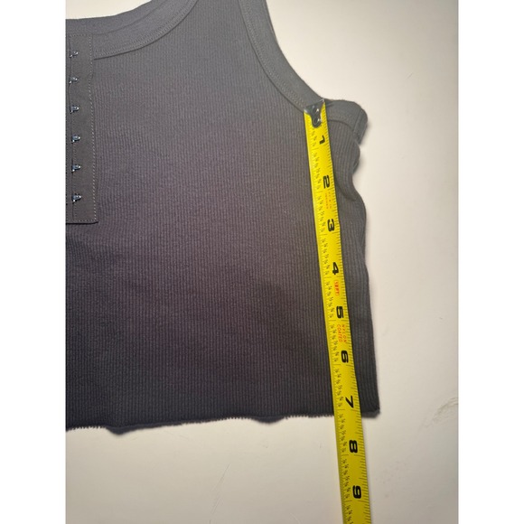 NWT Aerie Cropped Tank Top Gray Ribbed Sleeveless Henley Top Women's Size Large - Picture 4 of 6
